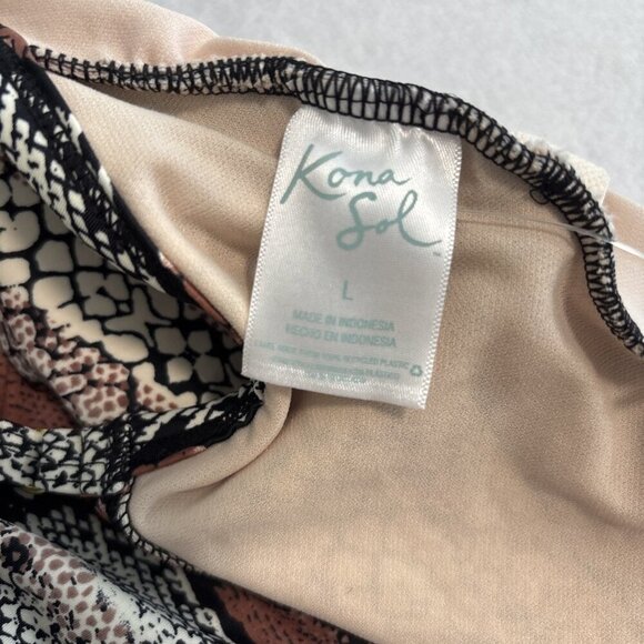 Kona Sol Brown Snake Print Swimsuit Medium Coverage One Piece Women's Sz L NWT - Picture 10 of 10